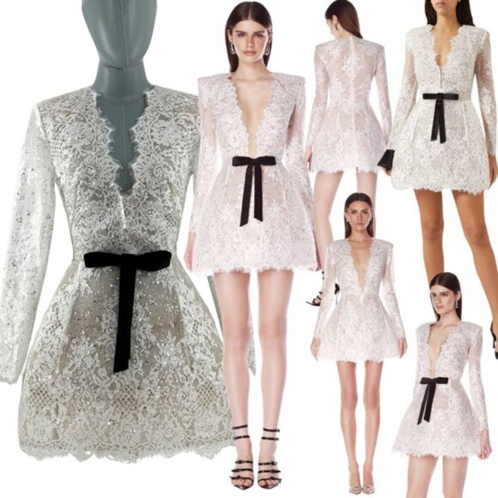 Bronx and Banco White Lace Long Sleeve Dress